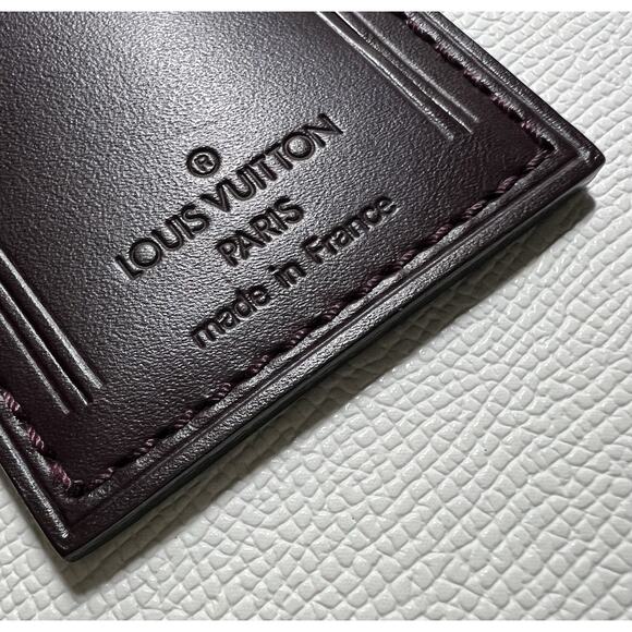 RARE Louis Vuitton Name Tag Maroon Leather Bordeaux France Goldtone LN - Picture 7 of 16